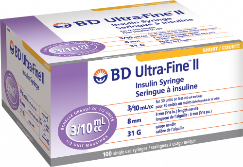 BD SERINGUES À INSULINE 3/10ml 8mm 31G (Boite de 100)