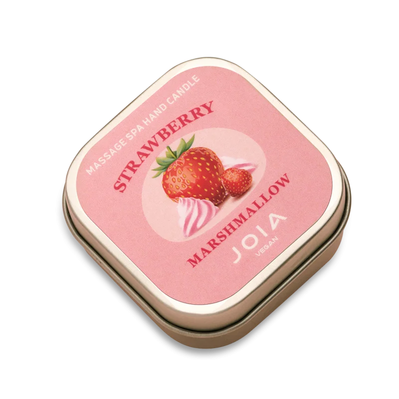 BOUGIE DE MASSAGE VÉGÉTALIENNE JOIA POUR LES MAINS, PARFUM FRAISEET GUIMAUVE